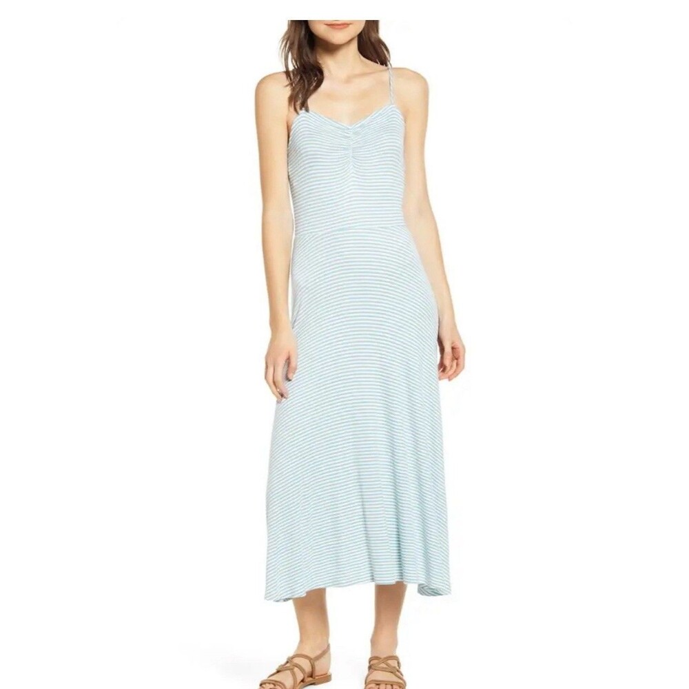 BP Nordstrom Women’s Striped Ribbed Blue Midi Dress Size XX Small
